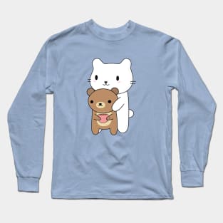 Cute Cat and Brown Bear T-Shirt Long Sleeve T-Shirt